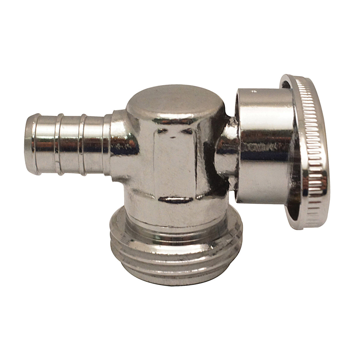 Apollo Valves ApolloPEX APXGHV1234 Garden Hose Valve, 1/2 x 3/4 in, Barb x MGHT, 200 psi Pressure, Brass Body, Chrome