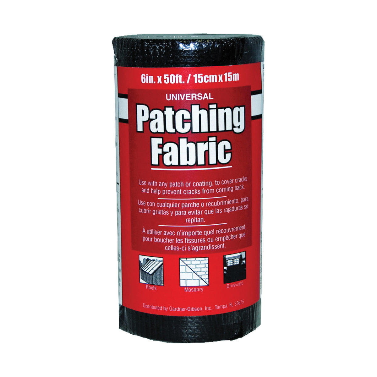 Gardner 4502-GA Patching Fabric, 50 ft L, 6 in W, Fiberglass, Black