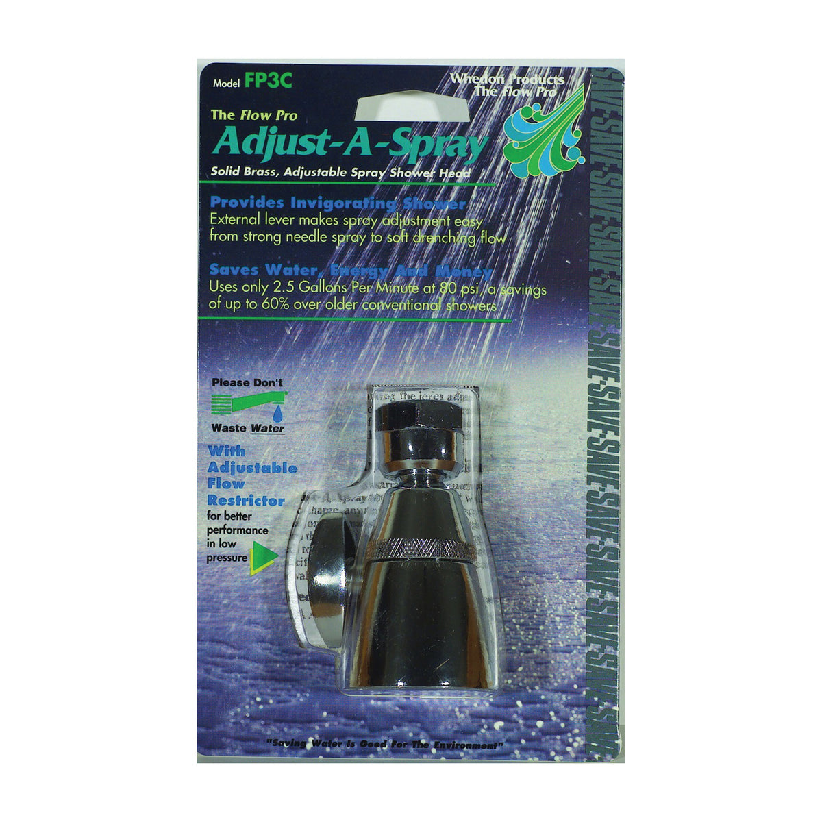 Whedon FP3C Shower Head, 2.5 gpm, 1/2 in Connection, Female, Brass, Chrome, 2 in Dia