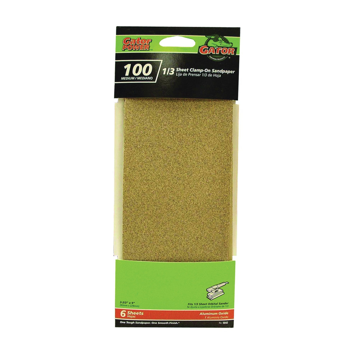 Gator 5042 Sanding Sheet, 3-2/3 in W, 9 in L, 100 Grit, Medium, Aluminum Oxide Abrasive, Paper Backing