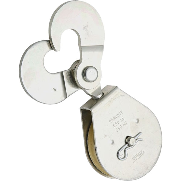 National Hardware N225-623 Pulley, 3/8 in Rope, 550 lb Working Load, 2-1/2 in Sheave, Nickel