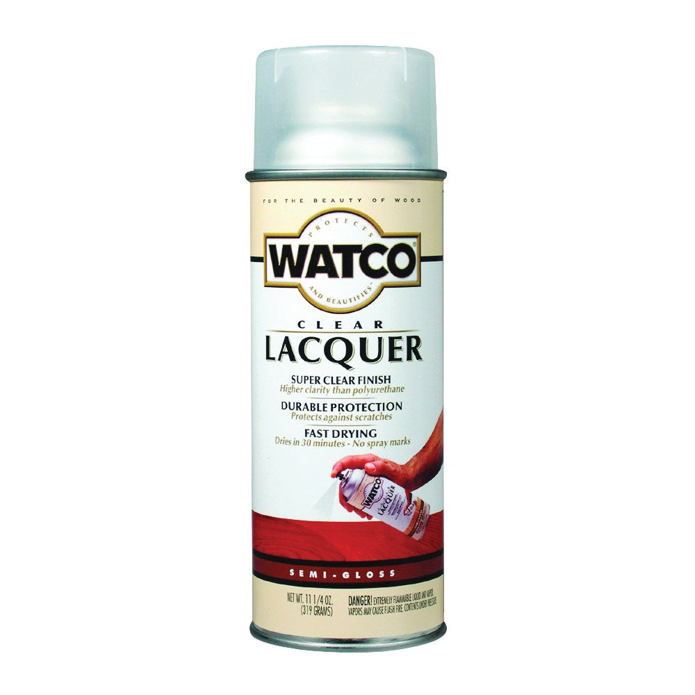 WATCO 63181 Lacquer Spray Paint, Semi-Gloss, Liquid, Clear, 11.25 oz, Aerosol Can