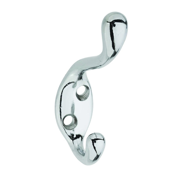 National Hardware V166 N273-516 Coat and Hat Hook, 75 lb, 2-Hook, Zinc, Chrome