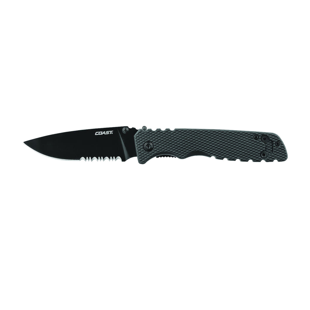 Coast 20847 Folding Knife, 3.3 in L Blade, 9Cr18Mov Stainless Steel Blade, Checkered Handle, Black Handle