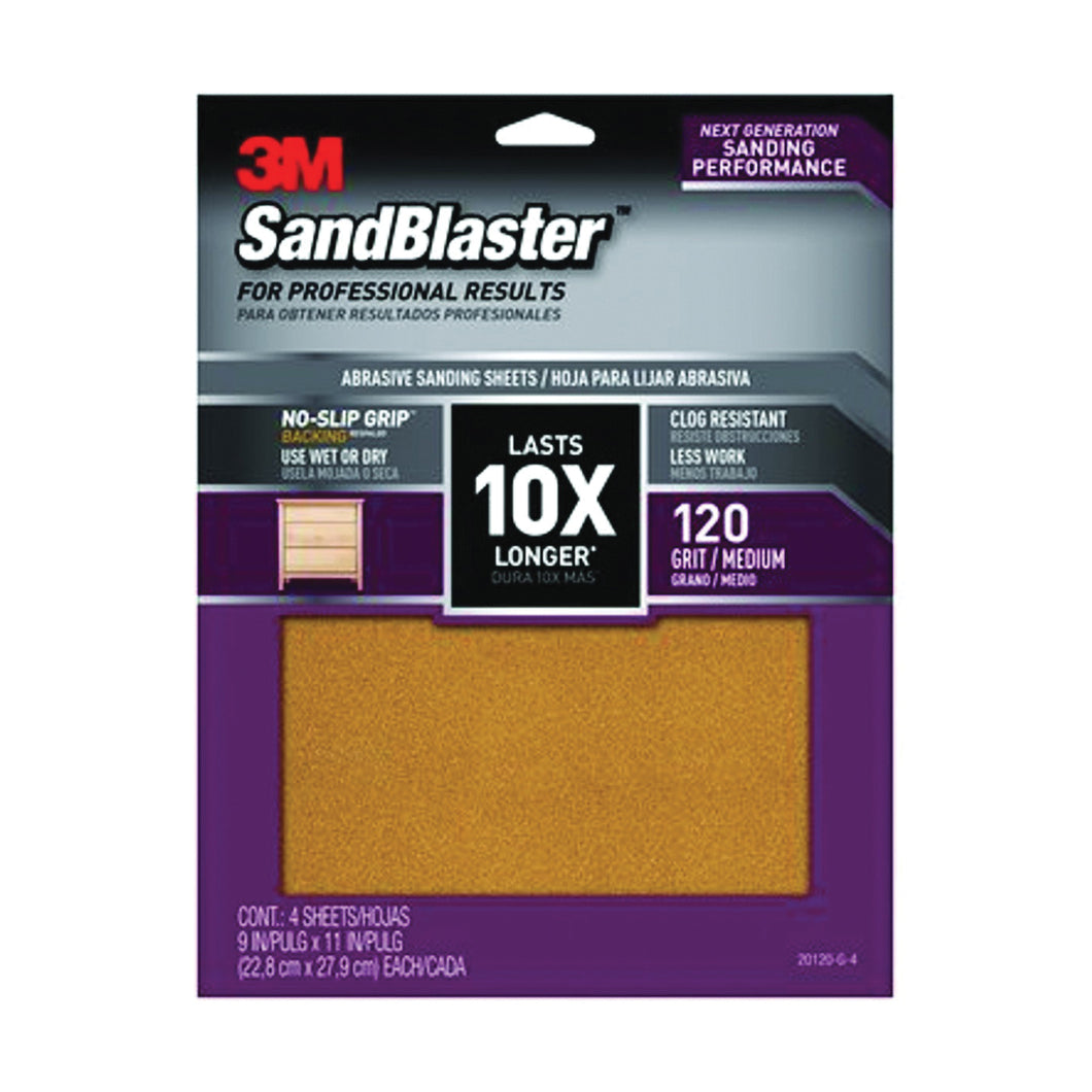 3M SandBlaster Series 20120-G-4 Sandpaper, 11 in L, 9 in W, 120 Grit, Medium, Aluminum Oxide Abrasive