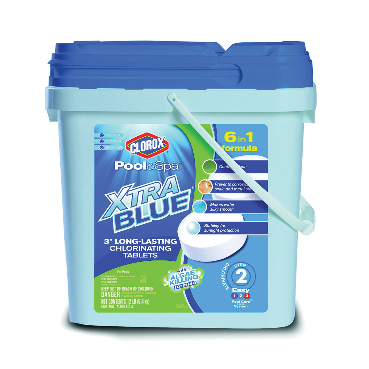 Clorox POOL &amp; Spa XtraBlue 23012CLX Chlorinating Tablet, Solid, Chlorine, 12 lb