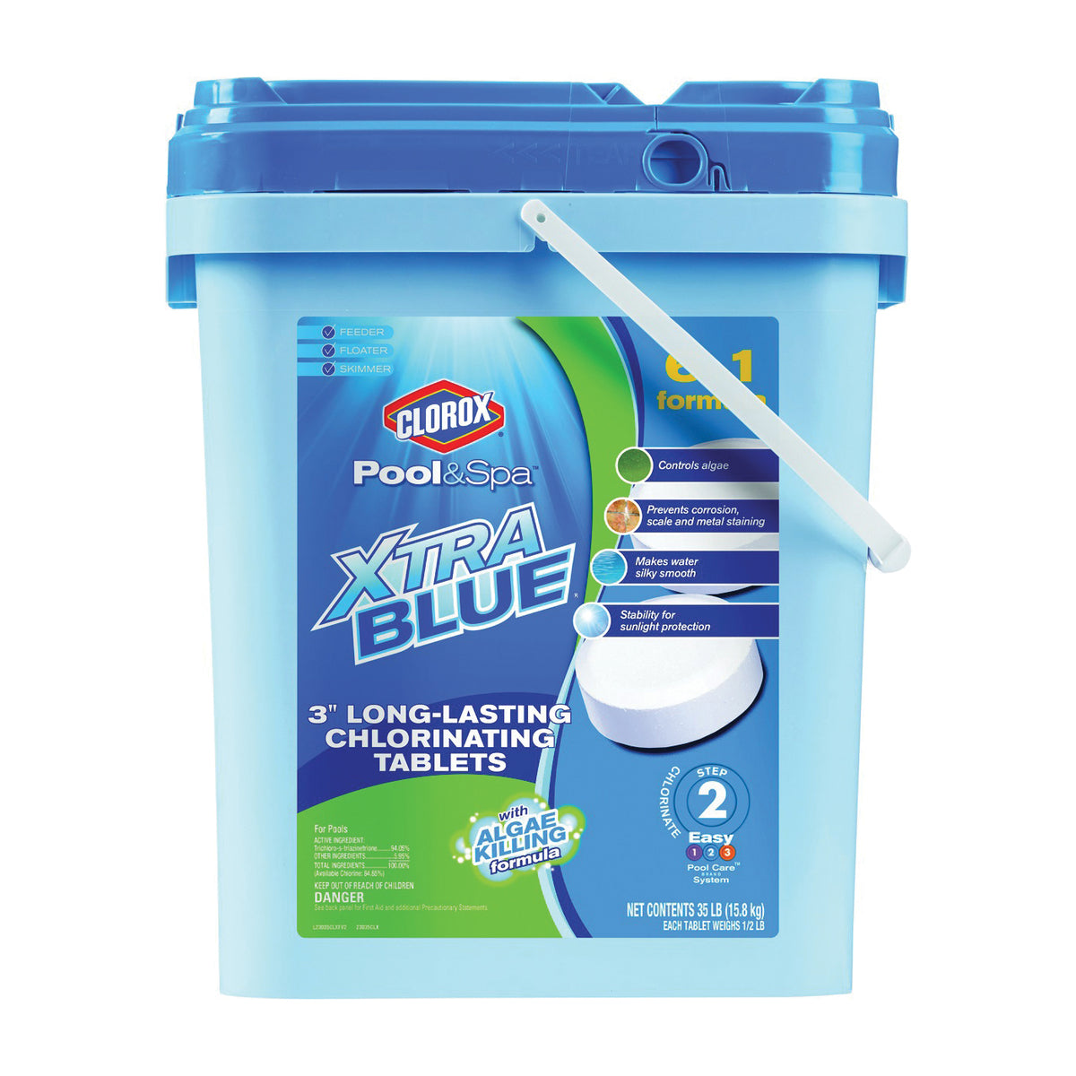 Clorox POOL &amp; Spa XtraBlue 23035CLX Chlorinating Tablet, Solid, Chlorine, 35 lb