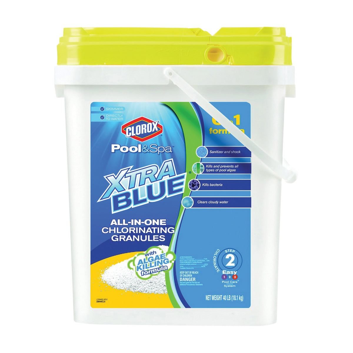 Clorox POOL &amp; Spa XtraBlue 23040CLX Chlorinating Granule, Solid, Chlorine, 40 lb