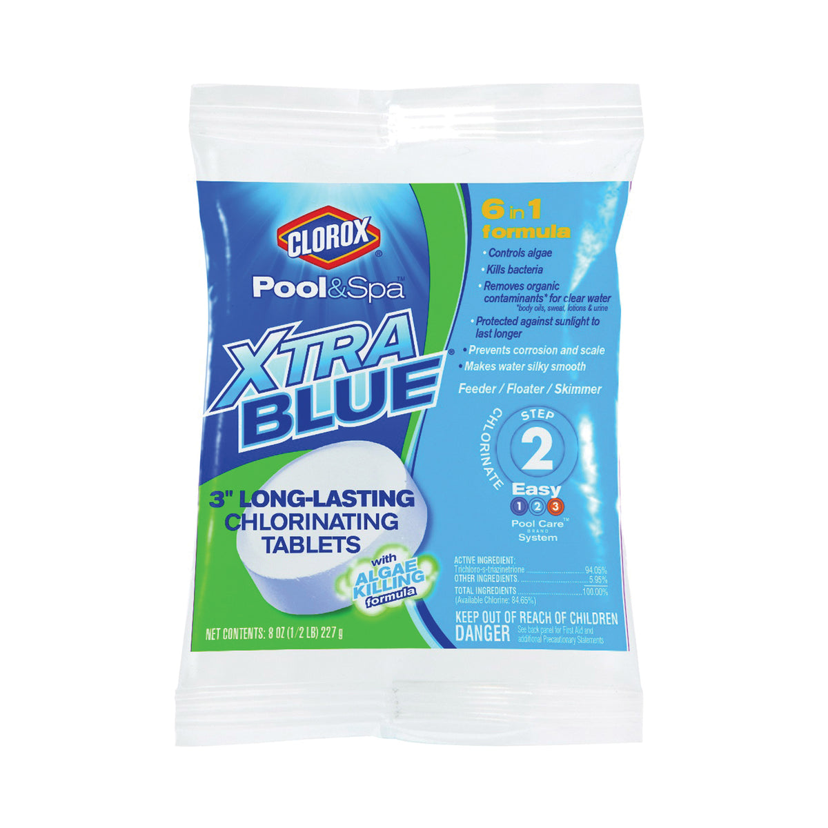 Clorox POOL &amp; Spa XtraBlue 24201CLX Chlorinating Tablet, Solid, Chlorine, 8 oz