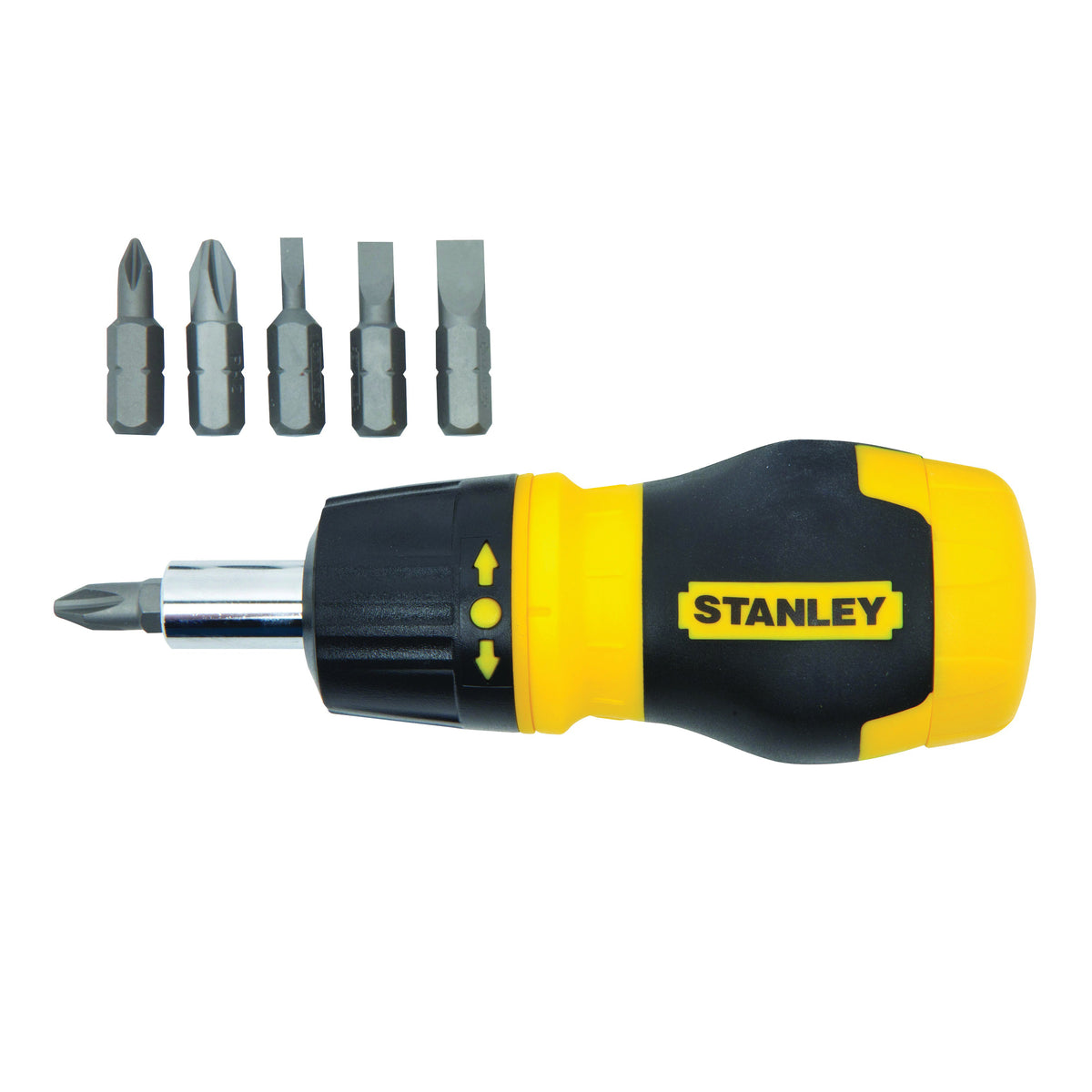 STANLEY 66-358 Ratcheting Screwdriver, 5-in-1 Drive, 4-1/2 in OAL, Rubber Handle, Ergonomic Handle