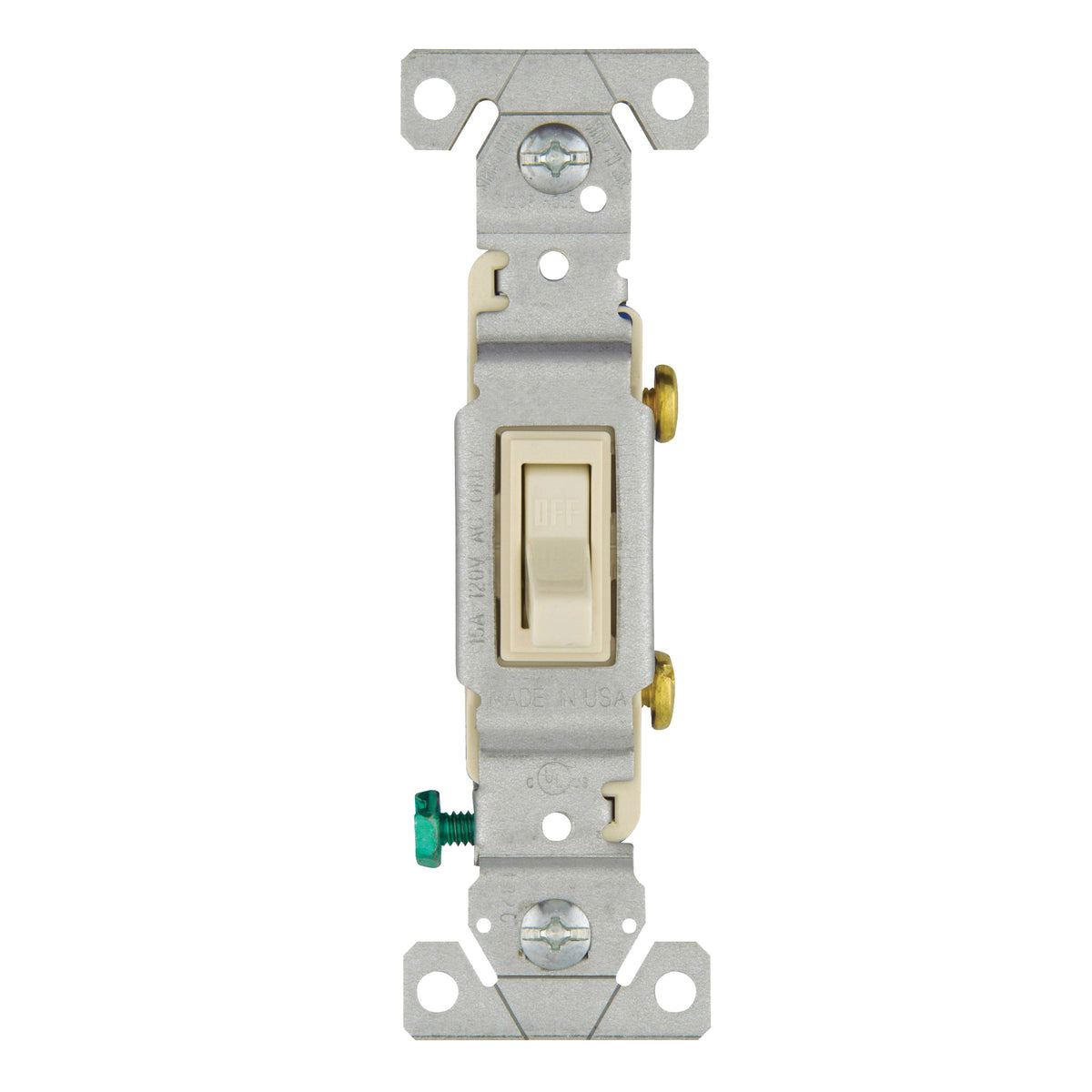 Eaton Wiring Devices 1301-7LA Toggle Switch, 15 A, 120 V, Polycarbonate Housing Material, Light Almond
