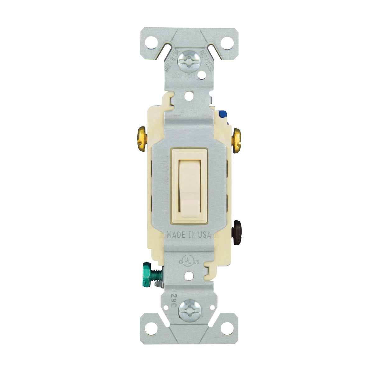 Eaton Wiring Devices 1303-7LA Toggle Switch, 15 A, 120 V, Polycarbonate Housing Material, Light Almond