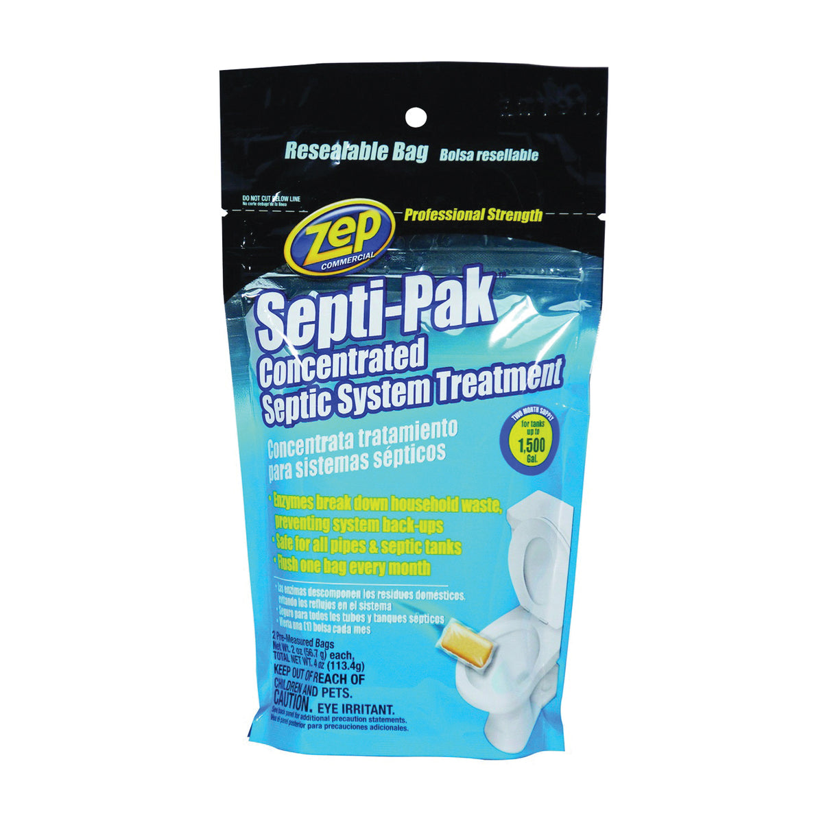 Zep Septi-Pak Series ZSTP2 Septic System Treatment, Solid, Brown, Mild, 4 oz Pouch