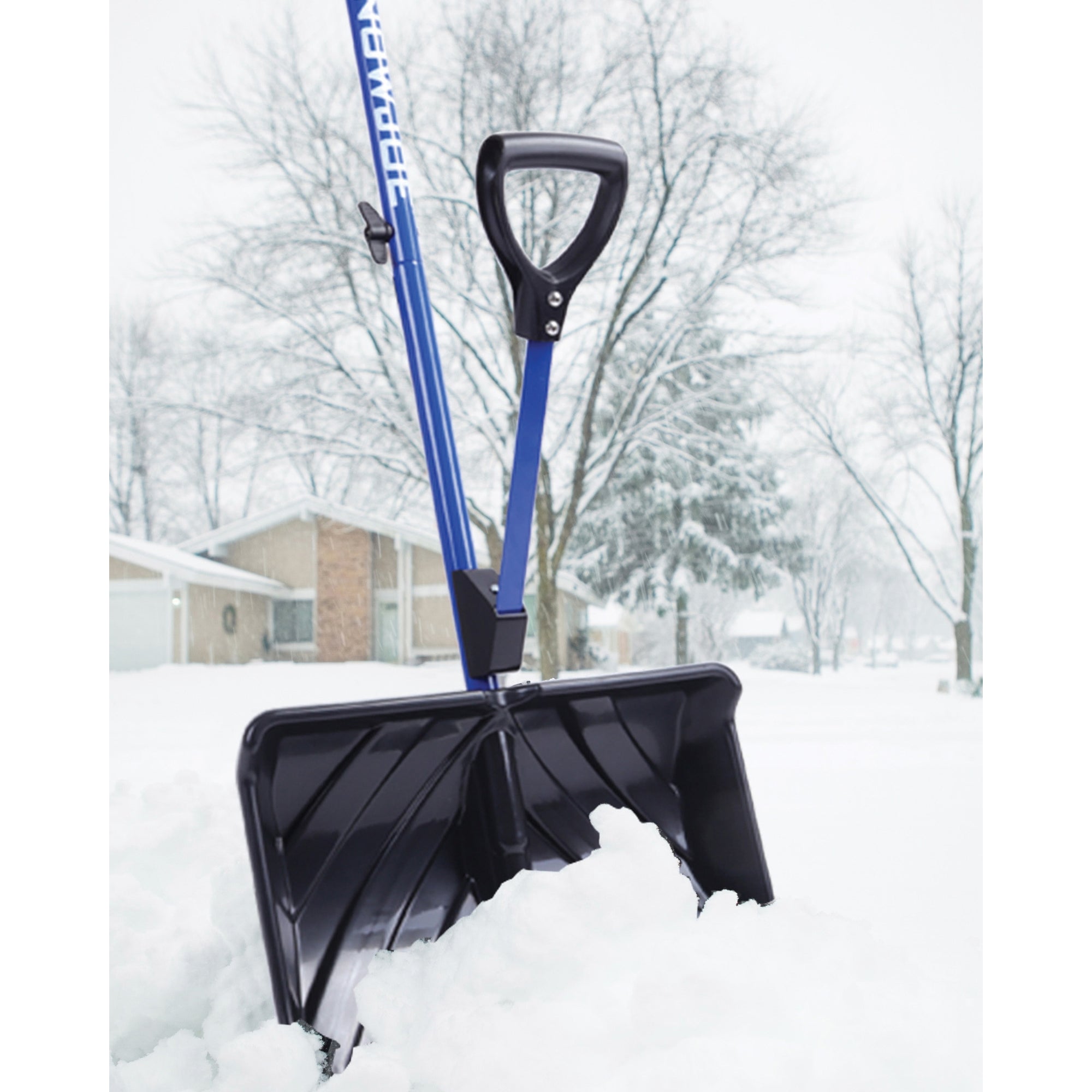 Snow Joe SJ-SHLV01 Strain-Reducing Snow Shovel, 18 in W Blade, 18 in L Blade, Polycarbonate Blade, 50 in OAL, Blue