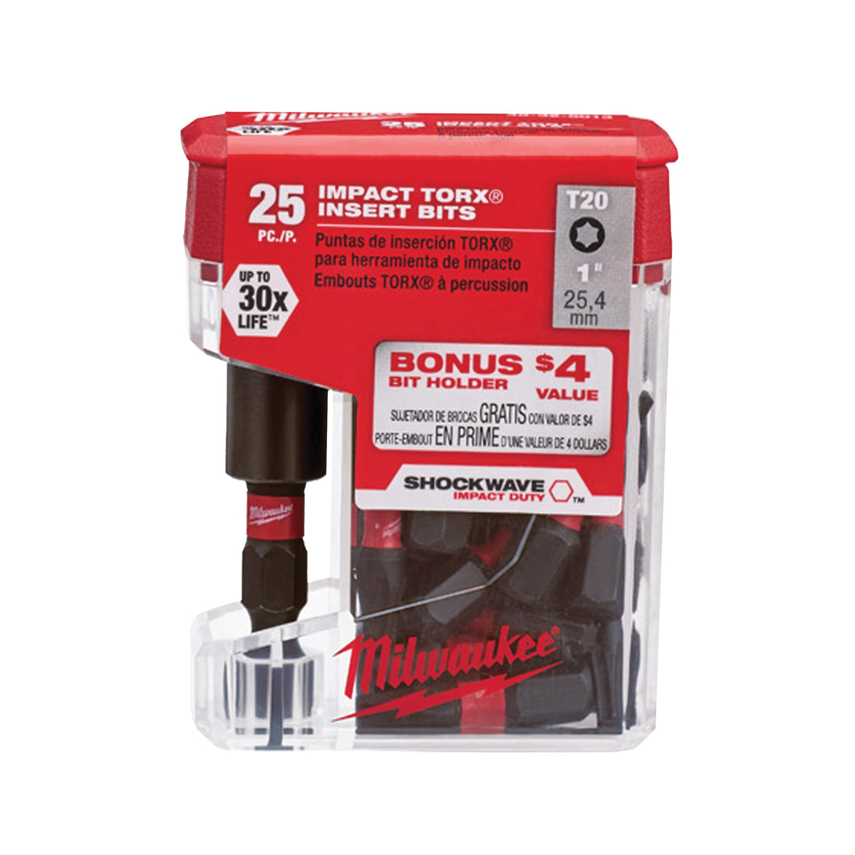 Milwaukee SHOCKWAVE 48-32-5013 Insert Bit, T20 Drive, Torx Drive, 1/4 in Shank, Hex Shank, 1 in L, Steel