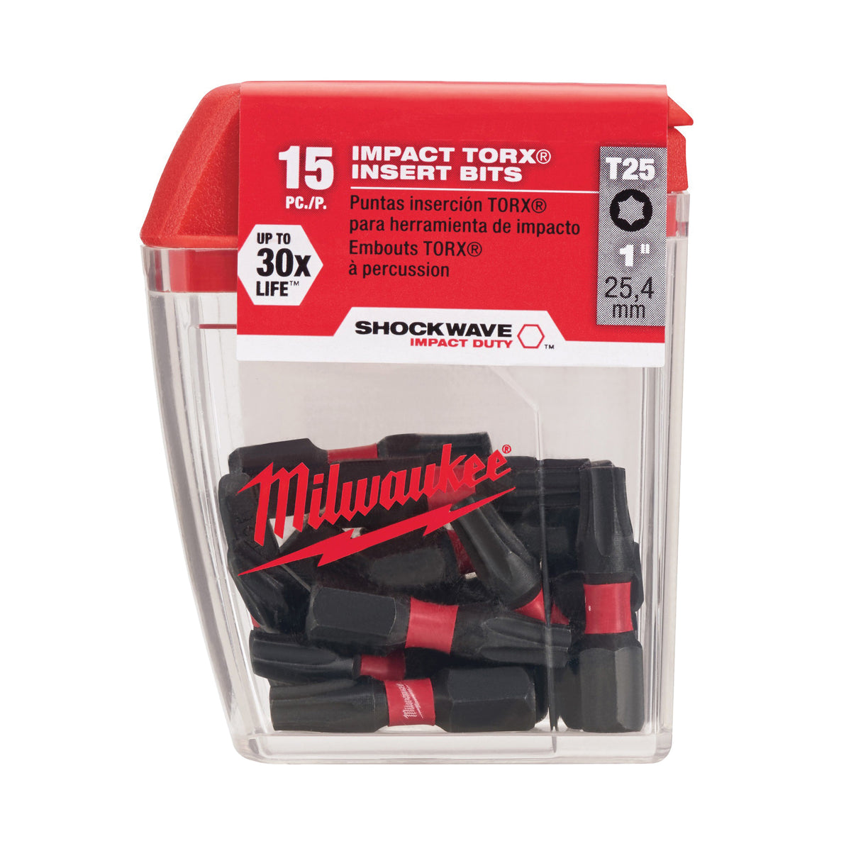 Milwaukee SHOCKWAVE 48-32-5014 Insert Bit, T25 Drive, Torx Drive, 1/4 in Shank, Hex Shank, 1 in L, S2 Steel