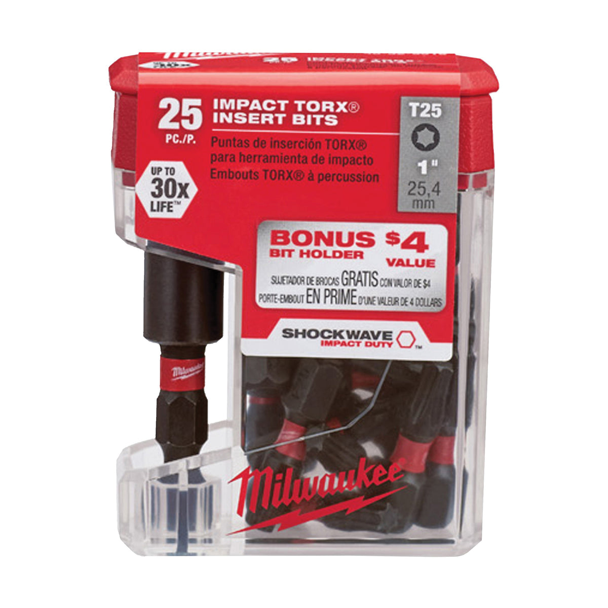 Milwaukee SHOCKWAVE 48-32-5016 Insert Bit, T25 Drive, Torx Drive, 1/4 in Shank, Hex Shank, 1 in L