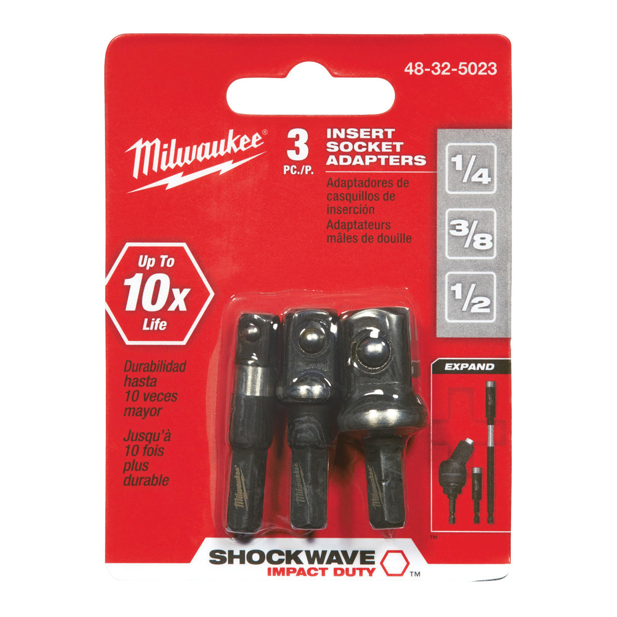 Milwaukee 48-32-5023 Socket Adapter Set, 1/4, 3/8, 1/2 in Drive, Steel