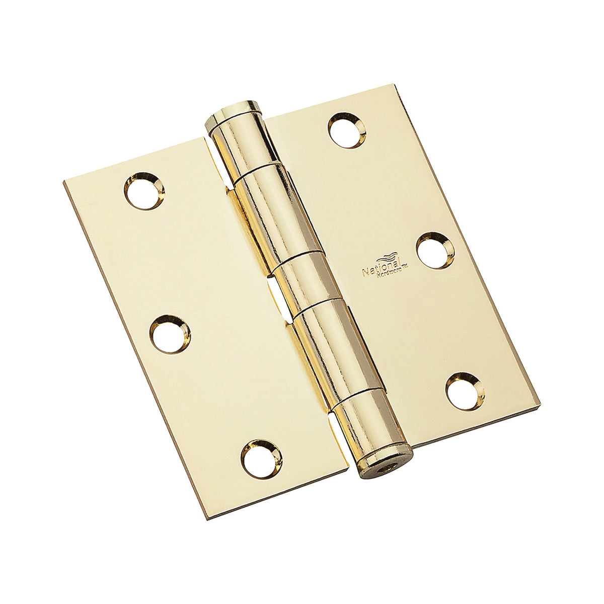 National Hardware 179 Series N236-108 Standard Weight Template Hinge, 3-1/2 in H Frame Leaf, Steel, Bright Brass, 80 lb