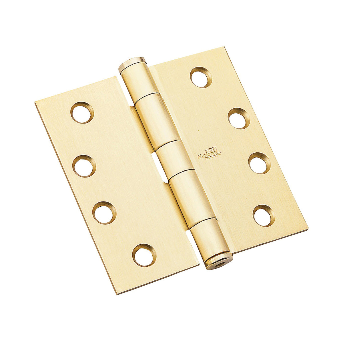 National Hardware 179 Series N236-126 Standard Weight Template Hinge, 4 in H Frame Leaf, Steel, Satin Brass, 85 lb