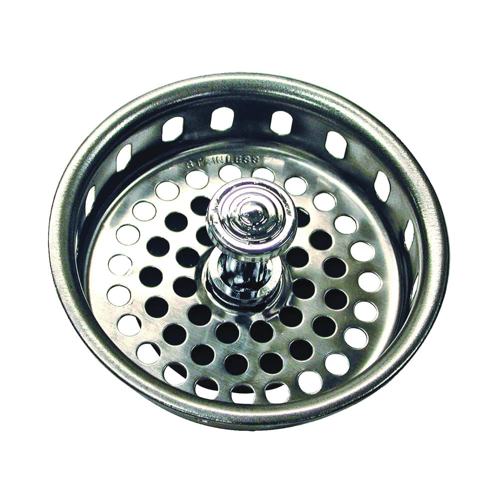 Danco 80900 Basket Strainer with Drop Center Post, 3-3/4 in Dia, Stainless Steel, Chrome, For: 3-3/4 in Opening Sink