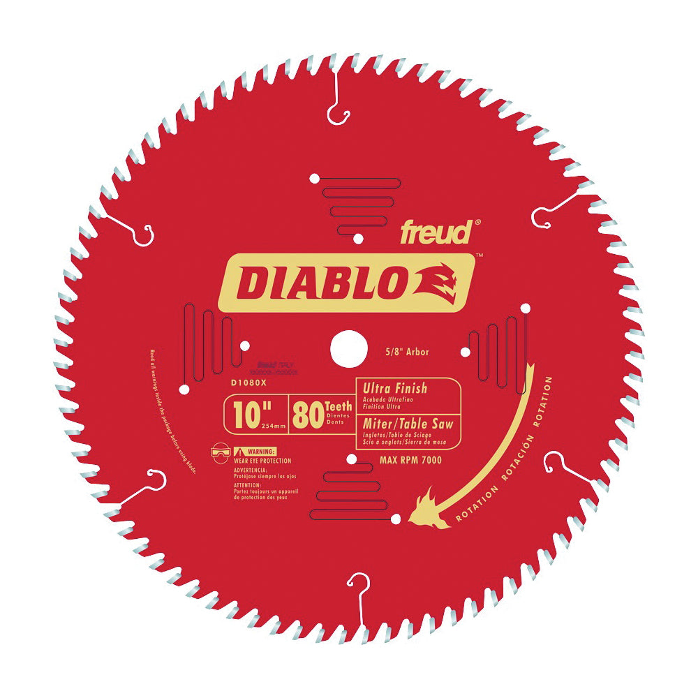 Diablo D1080X Circular Saw Blade, 10 in Dia, 5/8 in Arbor, 80-Teeth, Carbide Cutting Edge
