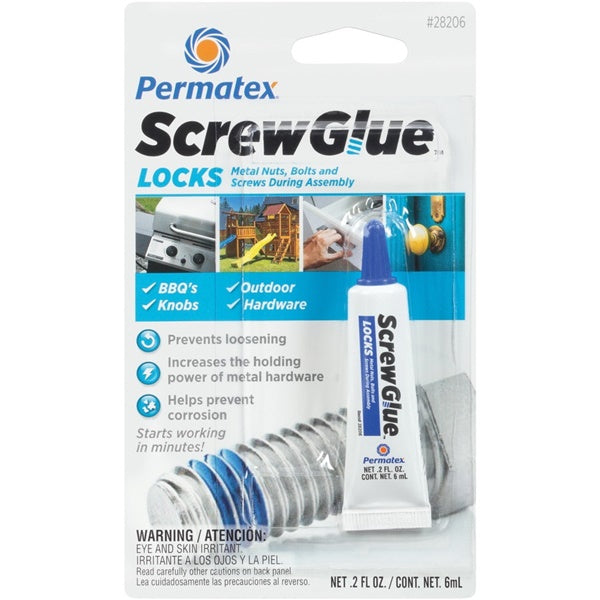 Permatex ScrewGlue 28206 Screw Locking Glue, 0.2 oz Tube, Liquid, Blue