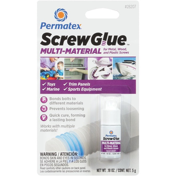Permatex ScrewGlue 28207 Screw Locking Glue, 0.18 oz Bottle, Liquid, Clear