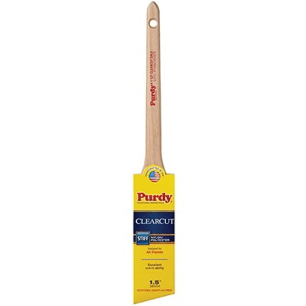 Purdy Clearcut 144080115 Paint Brush, 1-1/2 in W, Angle Trim Brush, Nylon/Polyester Bristle, Rattail Handle