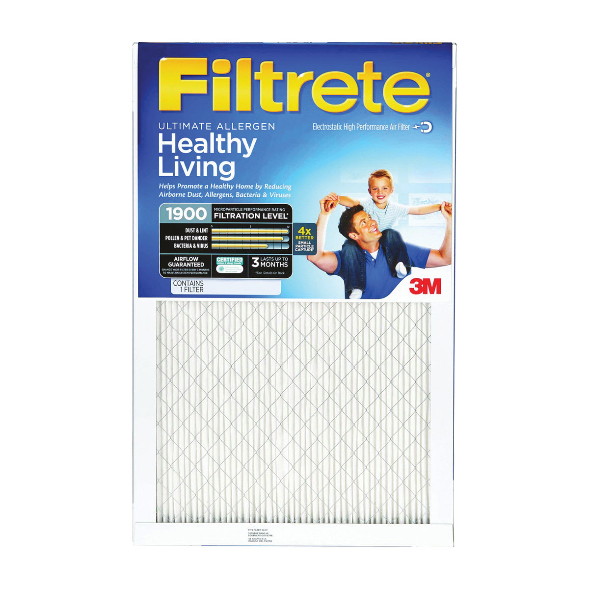 Filtrete UA05DC-6 Air Filter, 20 in L, 14 in W, 12 MERV, 93 % Filter Efficiency, Microfiber Filter Media
