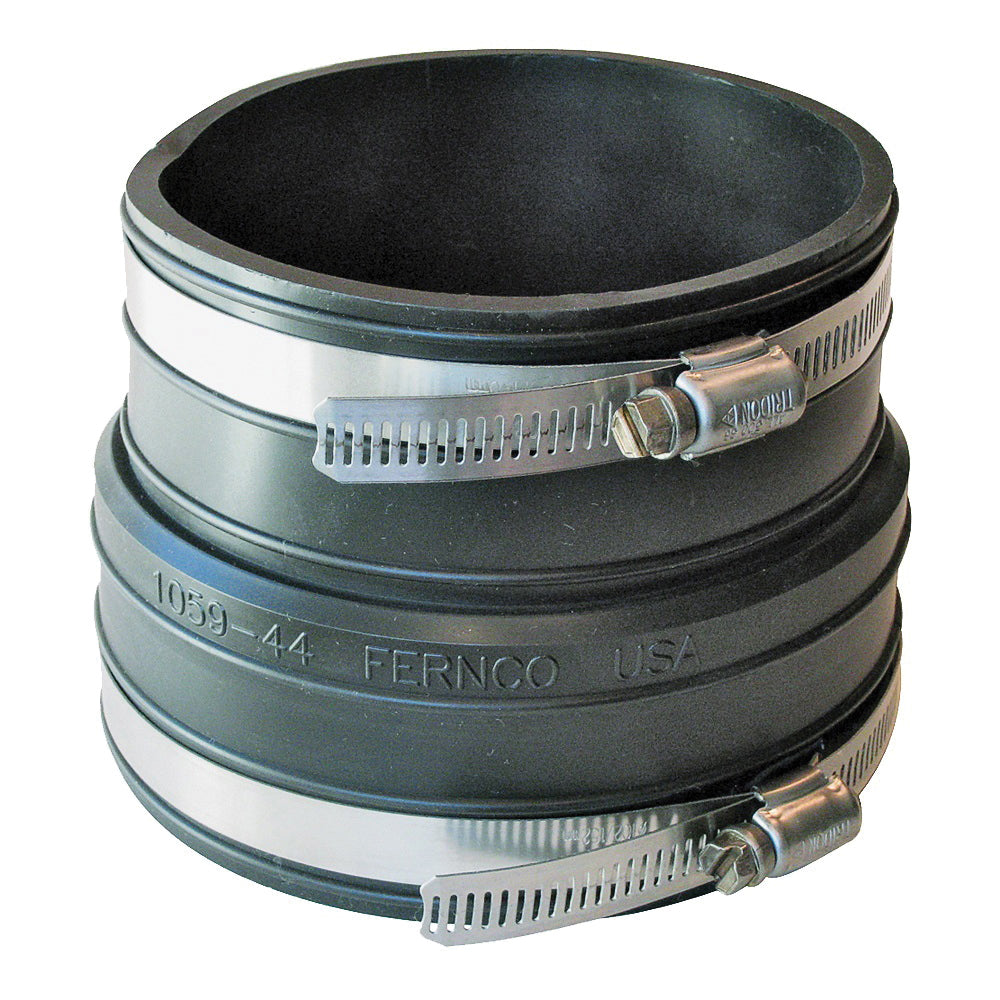 FERNCO P1059-44 Flexible Coupling, 4 in, Socket, PVC, Black, SCH 40 Schedule, 4.3 psi Pressure