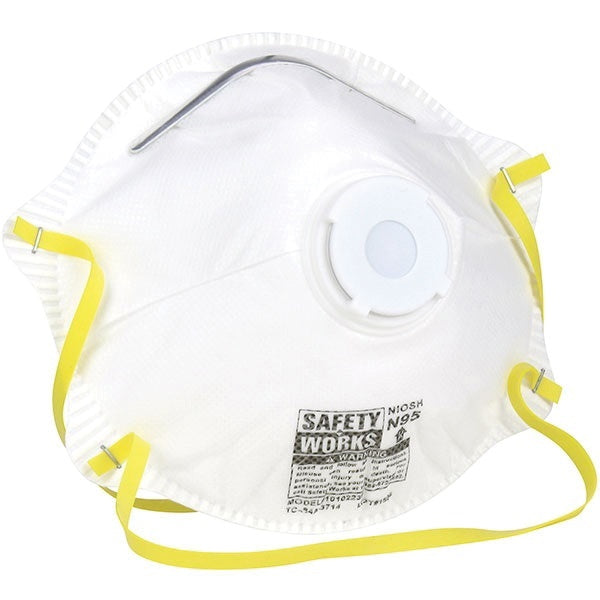 SAFETY WORKS 10102483 Disposable Respirator with Exhalation Valve, One Size Mask, N95 Filter Class, White
