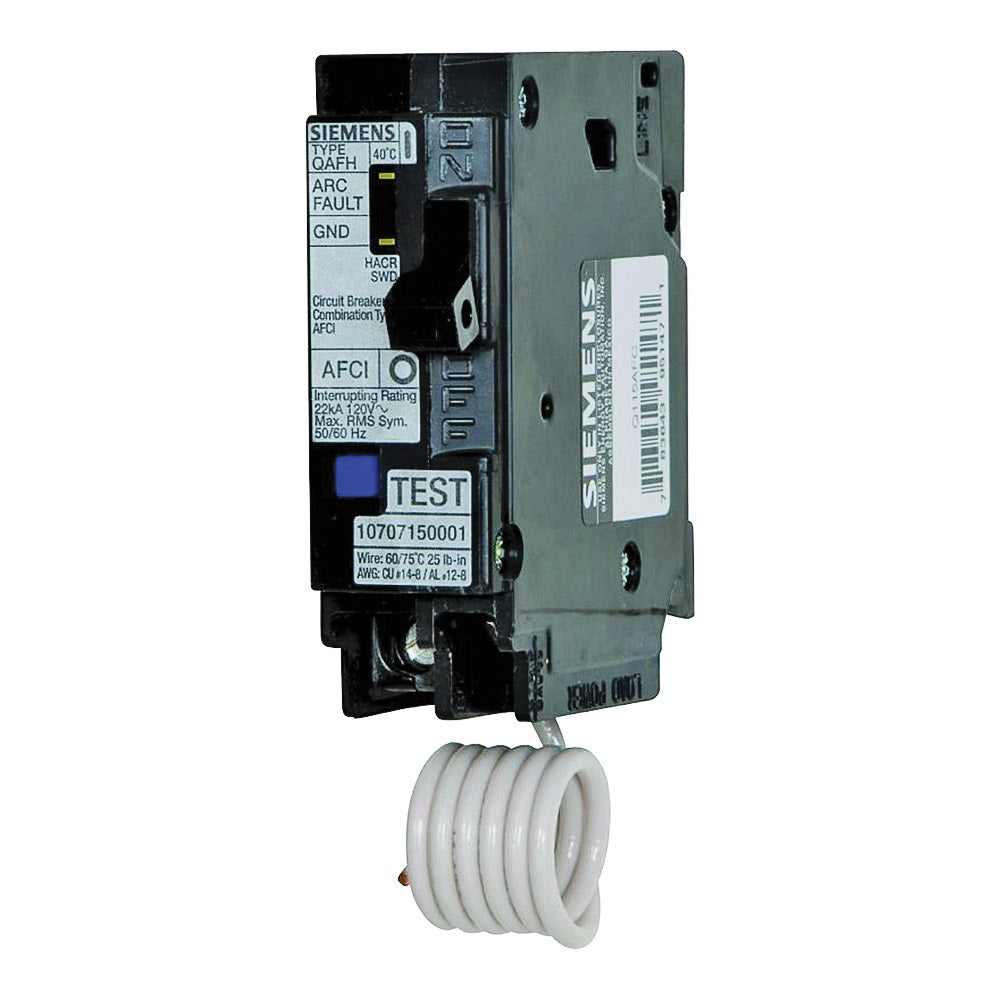 Siemens QA120AFC Circuit Breaker, AFCI, Combination, 20 A, 1 -Pole, 120/240 V, Fixed Trip, Plug Mounting