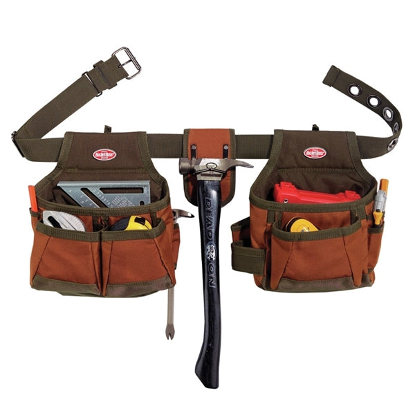 Bucket Boss 50200 Builder&#39;s Rig, 52 in Waist, Poly Ripstop Fabric, Brown/Green, 12-Pocket