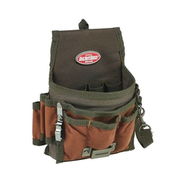 Bucket Boss 54140 Tool Pouch, 9-Pocket, Poly Ripstop Fabric, Brown/Green, 7-1/2 in W, 9 in H, 3 in D