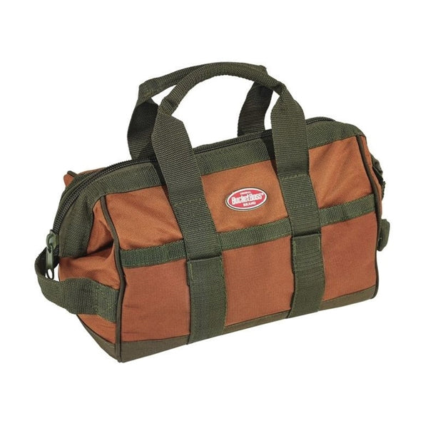 Bucket Boss Original Series 60012 Gatemouth Tool Bag, 12 in W, 7 in D, 9 in H, 16-Pocket, Poly Ripstop Fabric, Brown