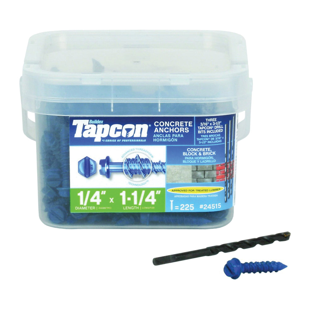 Buildex Tapcon 24515 Screw Anchor, Hex Drive, Steel, Climaseal