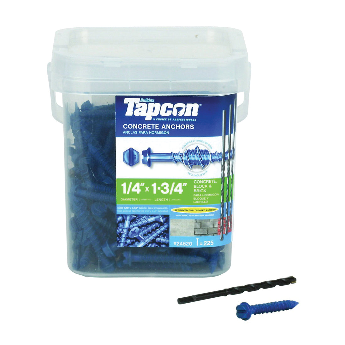 Buildex Tapcon 24520 Screw Anchor, Hex Drive, Steel, Climaseal