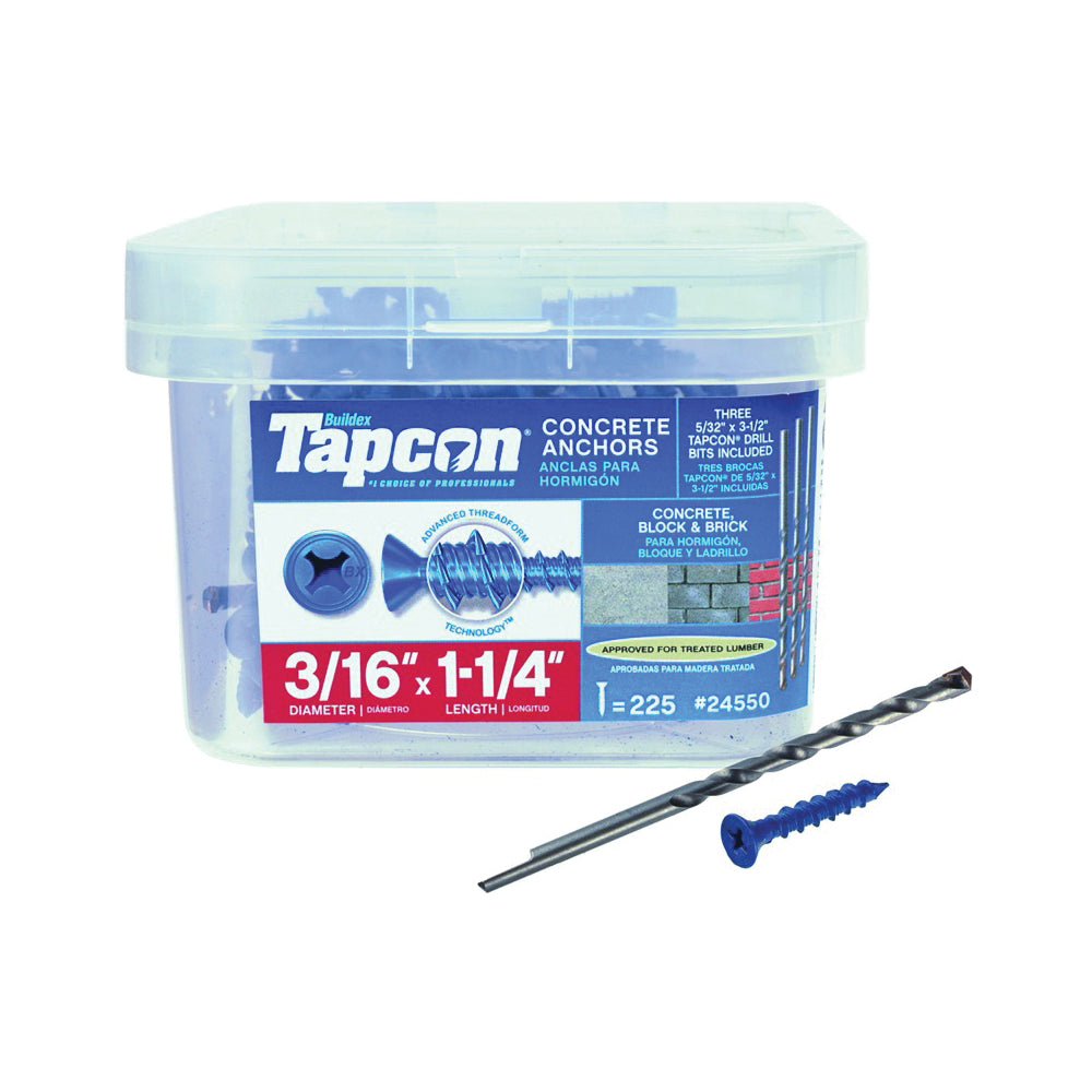 Buildex Tapcon 24550 Screw Anchor, Phillips Drive, Steel, Climaseal, 225 PAIL