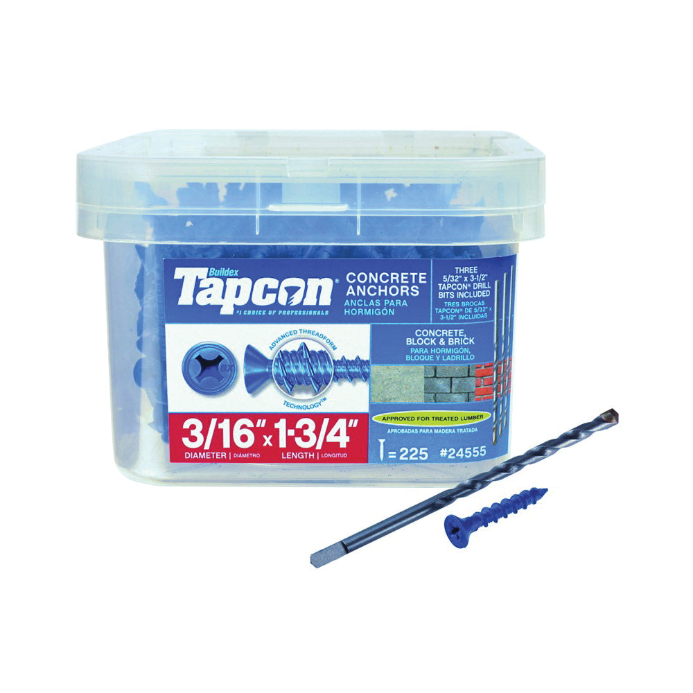 Buildex Tapcon 24555 Screw Anchor, Phillips Drive, Steel, Climaseal