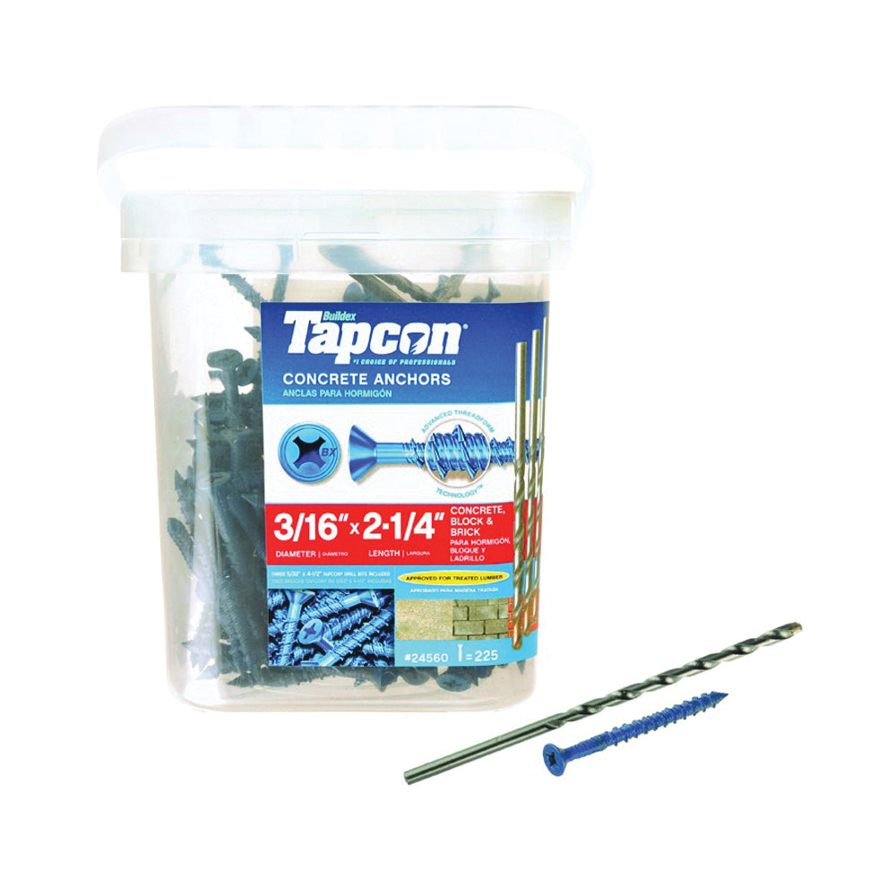 Buildex Tapcon 24560 Screw Anchor, Phillips Drive, Steel, Climaseal