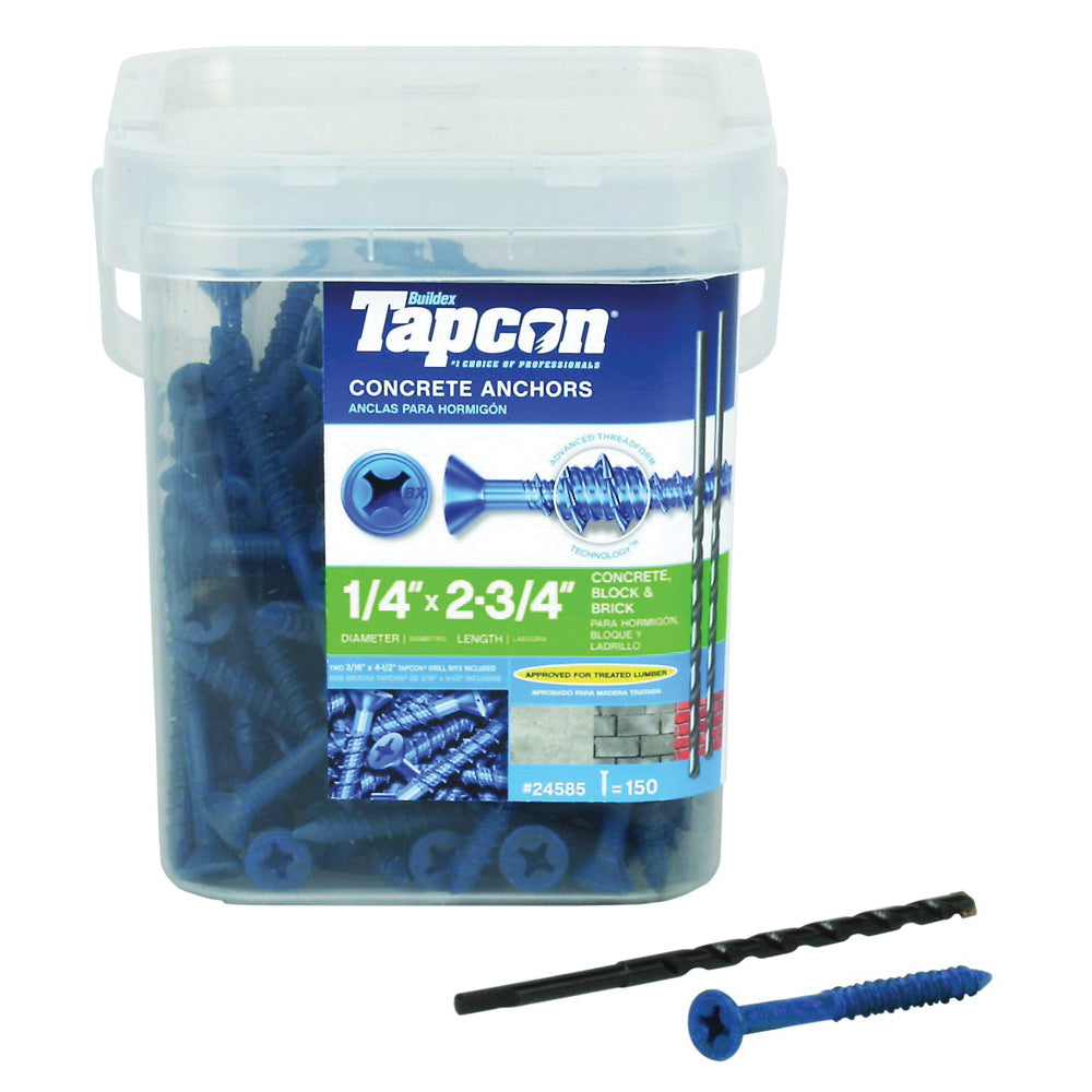 Buildex Tapcon 24585 Screw Anchor, Phillips Drive, Steel, Climaseal