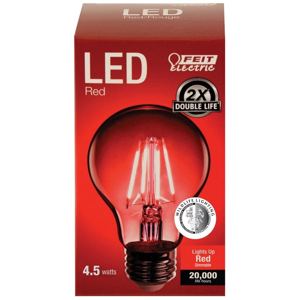 Feit Electric A19/TR/LED LED Bulb, General Purpose, A19 Lamp, E26 Lamp Base, Dimmable, Clear, Red Light