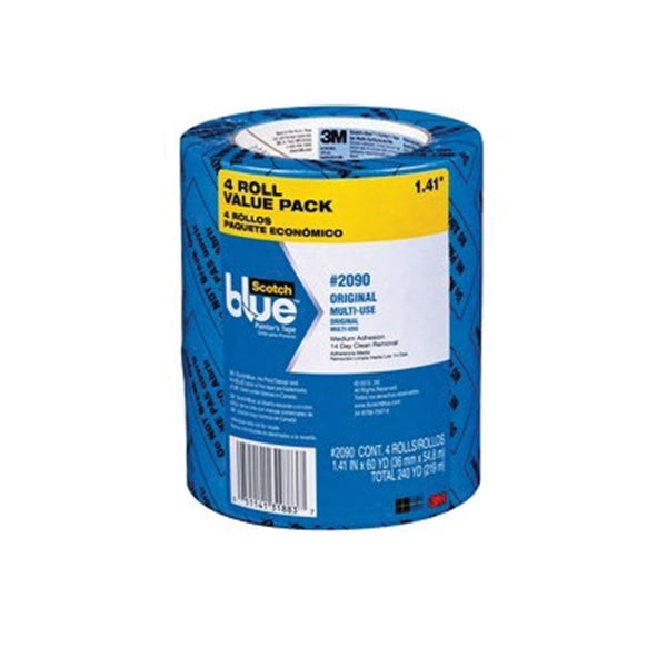 ScotchBlue 2090-36EVP Painter's Tape, 60 yd L, 1.41 in W, Crepe Paper Backing, Blue