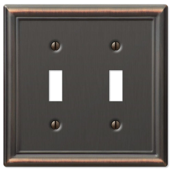 Amerelle Chelsea 149TTDB Wallplate, 4-7/8 in L, 4-15/16 in W, 2 -Gang, Steel, Aged Bronze