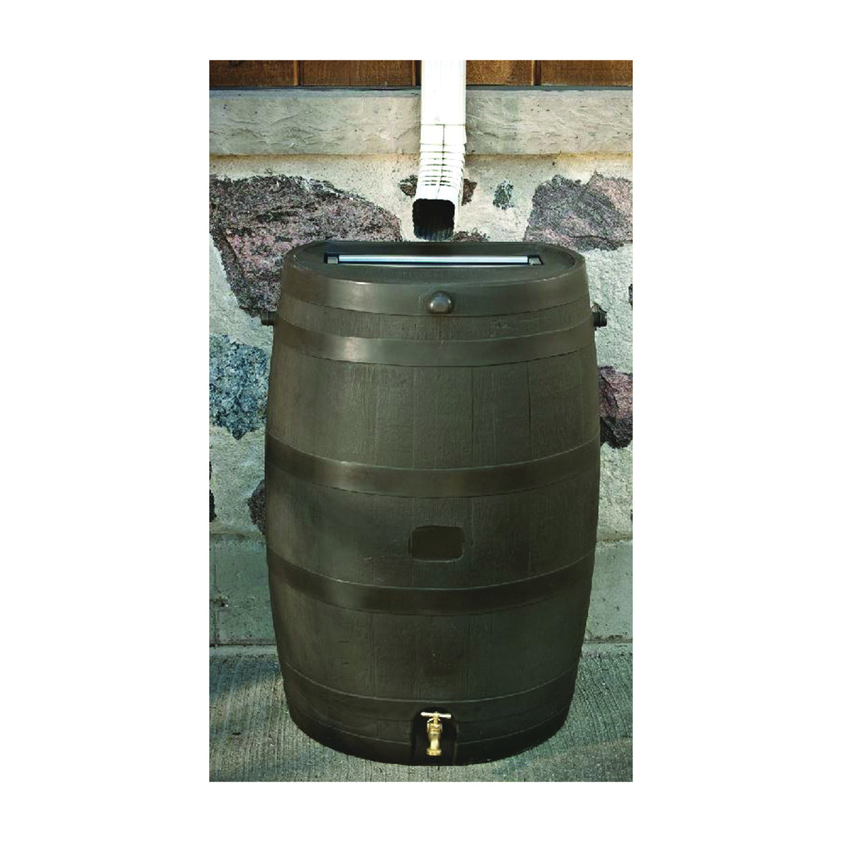 RTS 55100009005600 Rain Barrel, 50 gal Capacity, Plastic, Brown