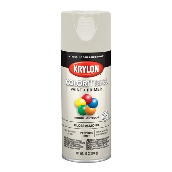 Krylon COLORmaxx K05500007 Spray Paint, Gloss, Almond, 12 oz, Aerosol Can