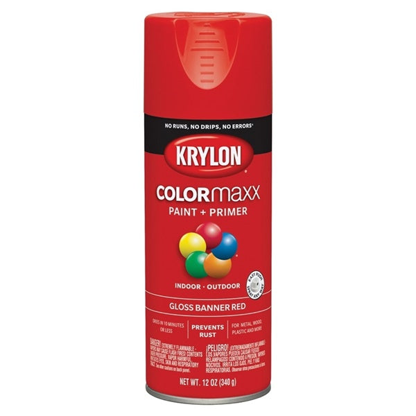 Krylon COLORmaxx K05503007 Spray Paint, Gloss, Red, 12 oz, Aerosol Can