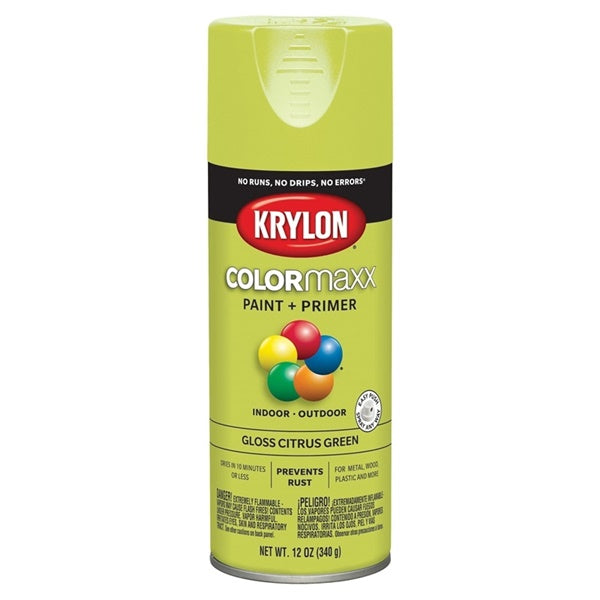 Krylon COLORmaxx K05512007 Spray Paint, Gloss, Citrus Green, 12 oz, Aerosol Can