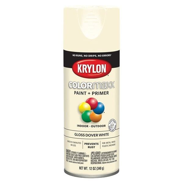 Krylon COLORmaxx K05516007 Spray Paint, Gloss, Dover White, 12 oz, Aerosol Can